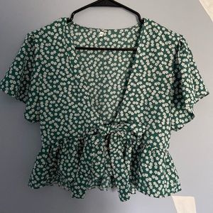 Front Tie Top!! Green Floral Design
